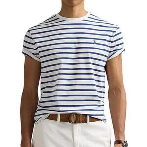 MENS POLO RALPH LAUREN S/S T-SHIRT~SZ LRG~WHITE / BLUE STRIPES~NWT